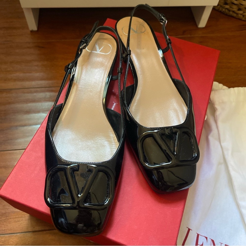 Valentino Black Patent Leather Slingback Heels